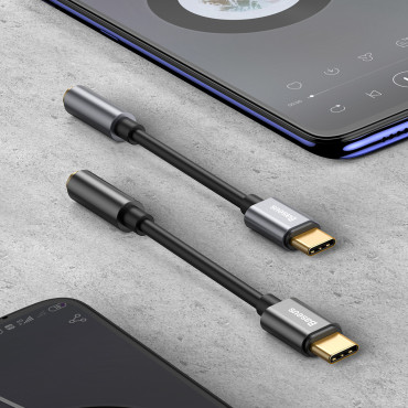 Adapteradapter för USB-C hörlurar - Mini Jack 3.5mm DAC 24 bit 48kHz - grå