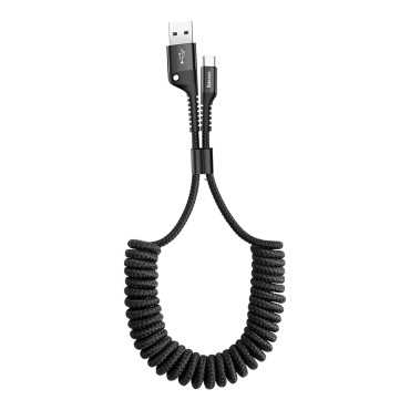 Kabeļu spirālveida kabelis zivju acs USB-A - USB-C 2A 1m - melns