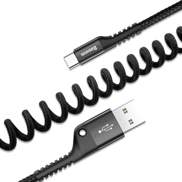 Kabeļu spirālveida kabelis zivju acs USB-A - USB-C 2A 1m - melns