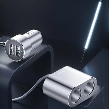 Autós forgalmazó 2x fészek könnyebb 80W 2x USB-A 3.1a - ezüst