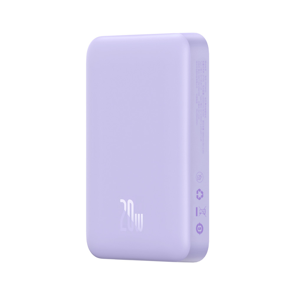 PowerBank magnētiskā indukcija 10000MAH 20W + USB-C kabelis - violeta