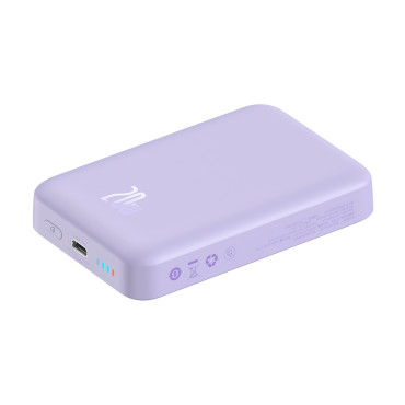PowerBank magnētiskā indukcija 10000MAH 20W + USB-C kabelis - violeta