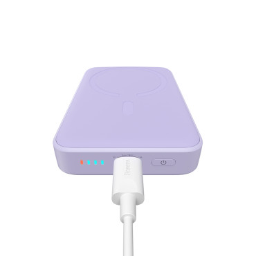 PowerBank magnētiskā indukcija 10000MAH 20W + USB-C kabelis - violeta