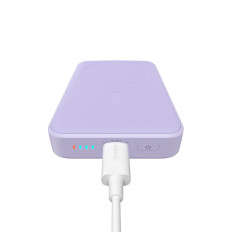 PowerBank magnētiskā indukcija 10000MAH 20W + USB-C kabelis - violeta