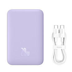 PowerBank magnētiskā indukcija 10000MAH 20W + USB-C kabelis - violeta