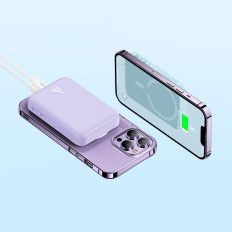 PowerBank magnetisk induksjon 10000mAh 20W + USB-C-kabel - lilla