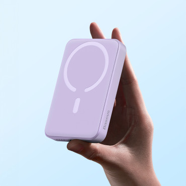 Magnetická indukce PowerBank 10000mAh 20W + kabel USB-C - fialová