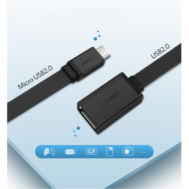 Adapteradapter Micro USB (Mand) - USB-A (Kvinde) OTG Flad 0.15m - Sort