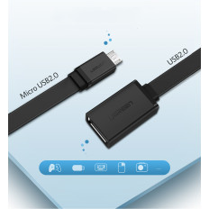 Adapteradapter Micro USB (Mand) - USB-A (Kvinde) OTG Flad 0.15m - Sort