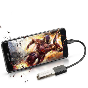 Adapteradapter Micro USB (Mand) - USB-A (Kvinde) OTG Flad 0.15m - Sort