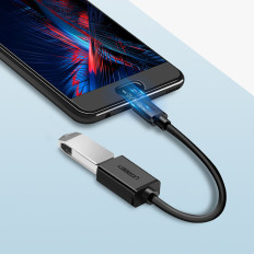 Adapteradapter Micro USB (Mand) - USB-A (Kvinde) OTG Flad 0.15m - Sort