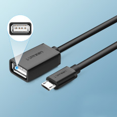 Adapteradapter Micro USB (Mand) - USB-A (Kvinde) OTG Flad 0.15m - Sort
