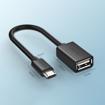 Adapteradapter Micro USB (Mand) - USB-A (Kvinde) OTG Flad 0.15m - Sort