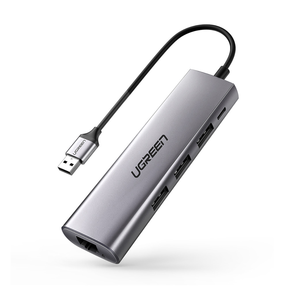 5W1 HUB USB-A 3.0 - RJ45 / 3X USB-A 3.0 / Micro USB - Grå