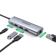 5W1 HUB USB-A 3.0 - RJ45 / 3X USB-A 3.0 / Micro USB - Grå