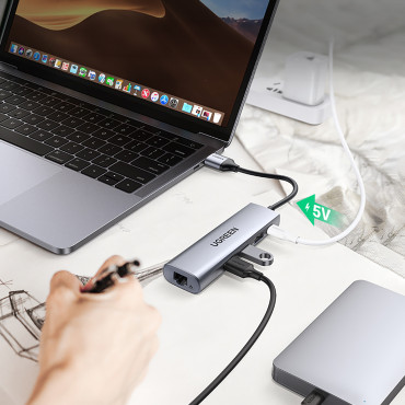 5W1 HUB USB-A 3.0 - RJ45 / 3X USB-A 3.0 / Micro USB - Grå