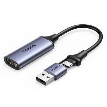 HDMI-adapter (kvinne) - USB-A / USB-C (mann) - grå