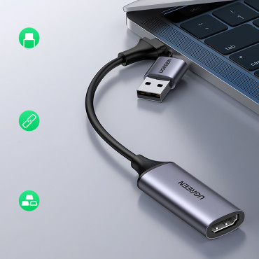 HDMI-adapter (kvinne) - USB-A / USB-C (mann) - grå