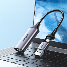 HDMI-adapter (kvinne) - USB-A / USB-C (mann) - grå