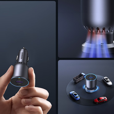 130W 2x USB-C 1x USB-automašīnas lādētājs - pelēks