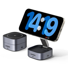 3in1 Chargeur d'induction Chargeur Magsafe Qi sur le casque de téléphone avec port USB-C - Noir