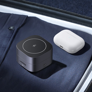 3in1 indukcijski polnilnik Magsafe Qi na telefonske slušalke z USB-C Port - Black