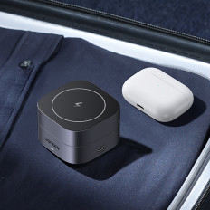 3in1 Indukční nabíječka MagSafe QI na telefonu Sluchátka s USB-C Port - Black