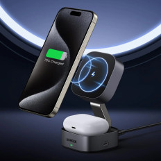 3in1 carregador de indução Magsafe Qi em fones de ouvido com porta USB-C - Preto