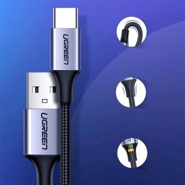 Cabo USB-A Cable - USB-C QC 3.0 3A 0.25m - cinza