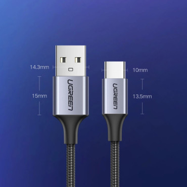 Cabo USB-A Cable - USB-C QC 3.0 3A 0.25m - cinza