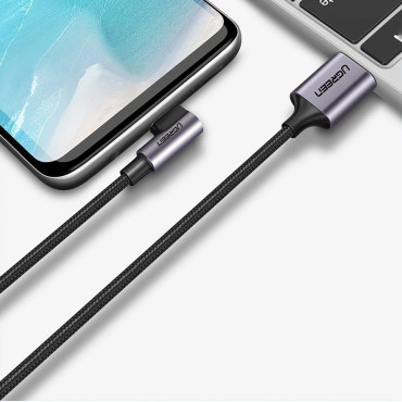 Kabel przewód kątowy USB-A - USB-C 3A 3m - szary