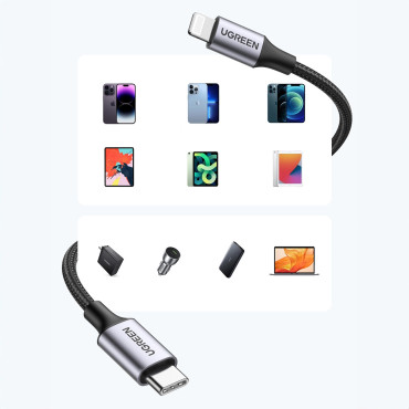 Kabeļu kabelis iPhone zibens - USB-C 2.0 MFI 1m - pelēks