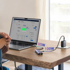 6W1 HUB USB-C Adapter - 3x USB-A 3.0 / HDMI / RJ45 / USB-C PD - Grå