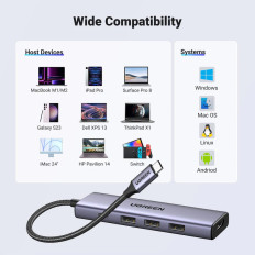 Adattatore USB-C 5W1 HUB - USB-C PD / HDMI / 3x USB-A 3.0 - Grigio