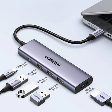 5W1 HUB USB-C Adapter - USB-C PD / HDMI / 3X USB-A 3.0 - Grå
