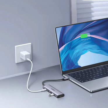 5W1 HUB USB-C adapter - USB-C PD / HDMI / 3x USB-A 3.0 - siva