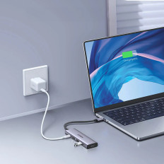 5w1 HUB adapter USB-C - USB-C PD / HDMI / 3x USB-A 3.0 - szary