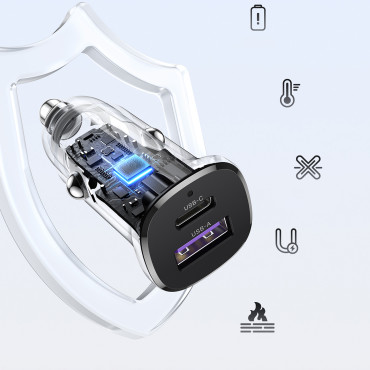 USB-C USB-A 30W AUTOMOBILOVACIE - ČIERNY