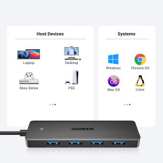 Hub USB-A Izplatītājs 3,0 4 USB-A 3.0 ostām 1m - melns