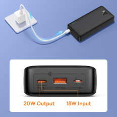 Powerbank 20000MAH AirPow 20W med USB-A-kabel - USB-C 50cm - Svart