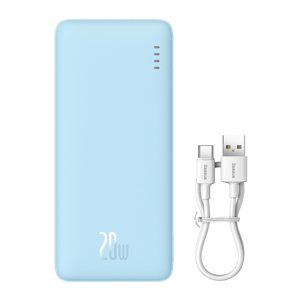 PowerBank 20000mah Airpow 20W med USB-A-kabel - USB-C 50cm - Blå