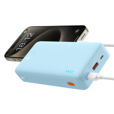 PowerBank 20000mah Airpow 20W med USB-A-kabel - USB-C 50cm - Blå