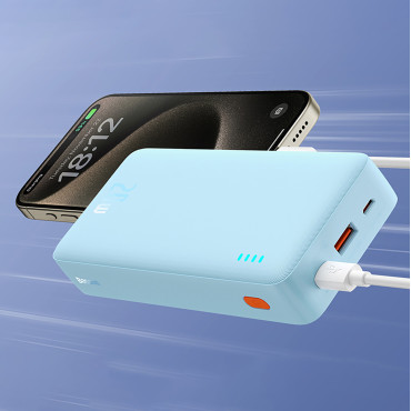 PowerBank 20000mah Airpow 20W med USB-A-kabel - USB-C 50cm - Blå