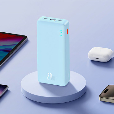 PowerBank 20000mah Airpow 20W med USB-A-kabel - USB-C 50cm - Blå