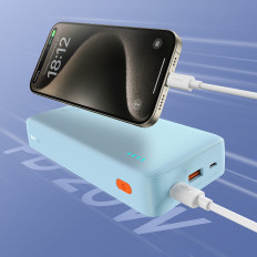 PowerBank 20000mah Airpow 20W med USB-A-kabel - USB-C 50cm - Blå