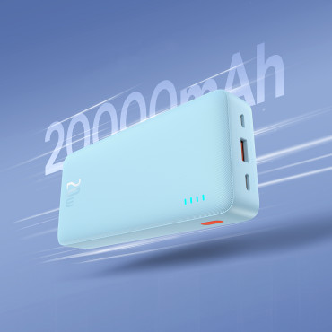 PowerBank 20000mah Airpow 20W med USB-A-kabel - USB-C 50cm - Blå