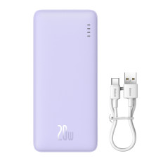 PowerBank 20000mAh Airpow Fast Charge 20W ar USB-C 50cm USB kabelis - violeta