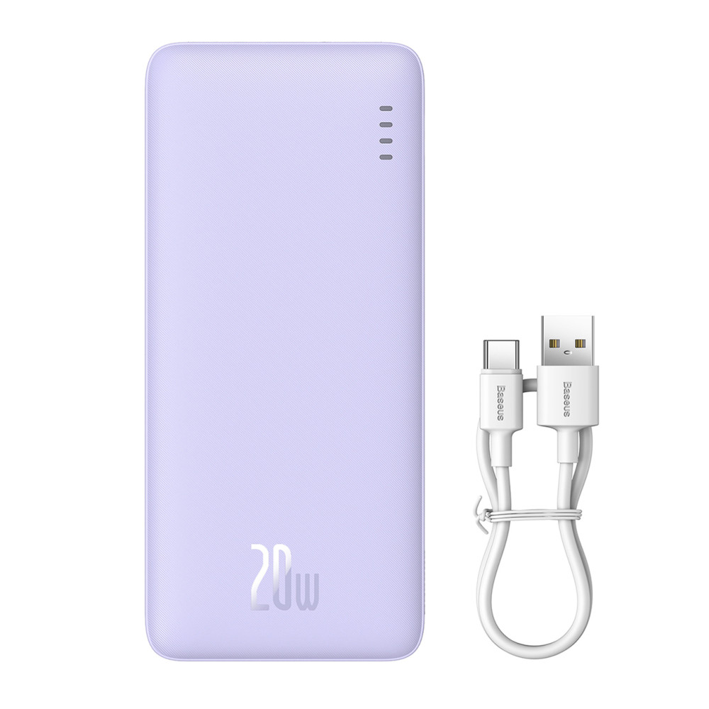 PowerBank 20000mAh Airpow Fast Charge 20W ar USB-C 50cm USB kabelis - violeta