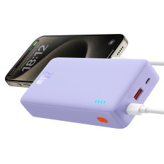 PowerBank 20000mAh Airpow Fast Charge 20W ar USB-C 50cm USB kabelis - violeta