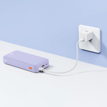 PowerBank 20000mAh Airpow Fast Charge 20W ar USB-C 50cm USB kabelis - violeta